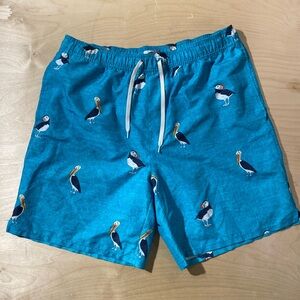 Old Navy Teal Puffin Print Swim Trunks XL (EX)